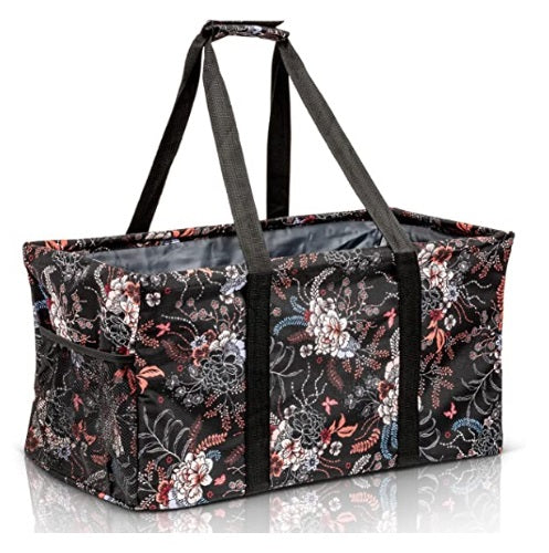 Extra Large Utility Tote Bag - Oversized Collapsible Pool Beach Canvas Basket - White Floral