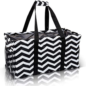Extra Large Utility Tote Bag - Oversized Collapsible Pool Beach Canvas Basket - Chevron Black