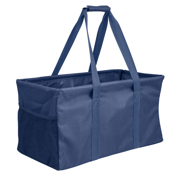 Extra Large Utility Tote Bag - Oversized Collapsible Pool Beach Canvas Basket - Navy Blue