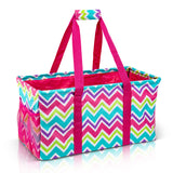 Extra Large Utility Tote Bag - Oversized Collapsible Pool Beach Canvas Basket - Chevron Multi