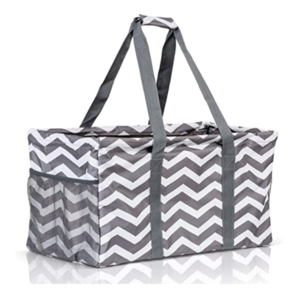 Extra Large Utility Tote Bag - Oversized Collapsible Pool Beach Canvas Basket - Chevron Gray