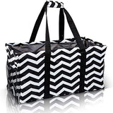 Extra Large Utility Tote Bag - Oversized Collapsible Pool Beach Canvas Basket - Chevron Black