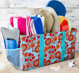 Extra Large Utility Tote Bag - Oversized Collapsible Pool Beach Canvas Basket - Flowers in Blue