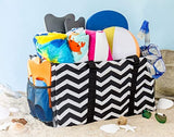 Extra Large Utility Tote Bag - Oversized Collapsible Pool Beach Canvas Basket - Chevron Black