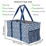 Extra Large Utility Tote Bag - Oversized Collapsible Pool Beach Canvas Basket - Geo Navy
