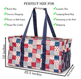 Extra Large Utility Tote Bag - Oversized Collapsible Pool Beach Canvas Basket - Patriotic