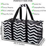 Extra Large Utility Tote Bag - Oversized Collapsible Pool Beach Canvas Basket - Chevron Black