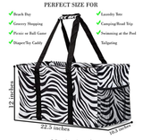 Extra Large Utility Tote Bag - Oversized Collapsible Pool Beach Canvas Basket - Zebra Black