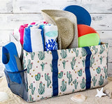 Extra Large Utility Tote Bag - Oversized Collapsible Pool Beach Canvas Basket - Cactus Beige