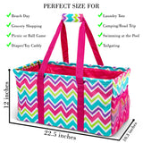 Extra Large Utility Tote Bag - Oversized Collapsible Pool Beach Canvas Basket - Chevron Multi