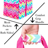 Extra Large Utility Tote Bag - Oversized Collapsible Pool Beach Canvas Basket - Chevron Multi