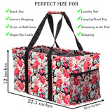 Extra Large Utility Tote Bag - Oversized Collapsible Pool Beach Canvas Basket - Red Floral