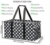 Extra Large Utility Tote Bag - Oversized Collapsible Pool Beach Canvas Basket - White Polka Dot