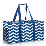 Extra Large Utility Tote Bag - Oversized Collapsible Pool Beach Canvas Basket - Chevron Navy