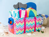 Extra Large Utility Tote Bag - Oversized Collapsible Pool Beach Canvas Basket - Chevron Multi