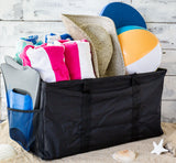 Extra Large Utility Tote Bag - Oversized Collapsible Pool Beach Canvas Basket - Black