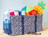 Extra Large Utility Tote Bag - Oversized Collapsible Pool Beach Canvas Basket - Geo Navy