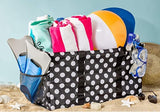 Extra Large Utility Tote Bag - Oversized Collapsible Pool Beach Canvas Basket - White Polka Dot