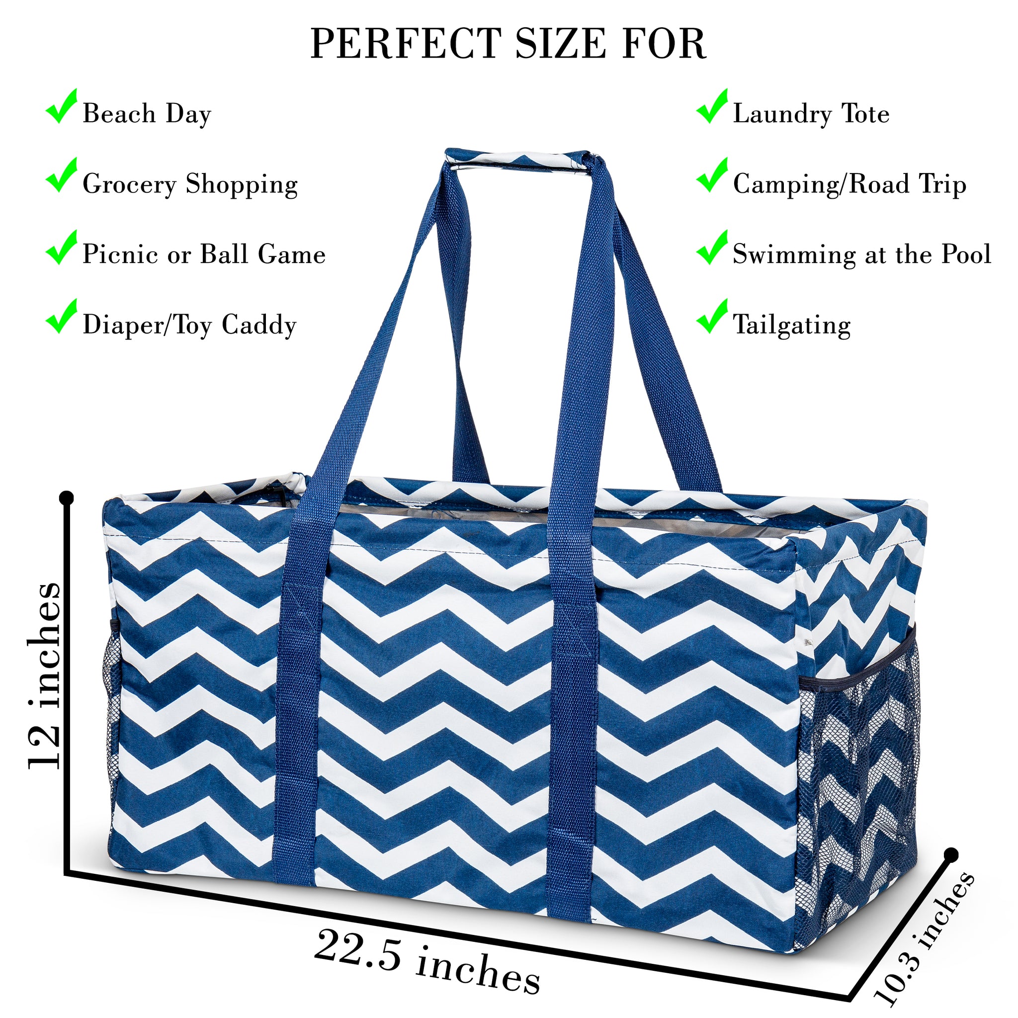  Household Essentials Canvas Utility Tote with Handles,  Rectangular Krush Tote, Water-Resistant Vinyl Lining, Large Capacity,  Durable and Versatile, Chevron Pattern : Everything Else