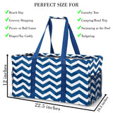 Extra Large Utility Tote Bag - Oversized Collapsible Pool Beach Canvas Basket - Chevron Navy