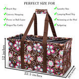 Extra Large Utility Tote Bag - Oversized Collapsible Pool Beach Canvas Basket - Brown Daisy