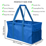 Extra Large Utility Tote Bag - Oversized Collapsible Pool Beach Canvas Basket - Blue