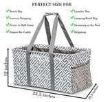 Extra Large Utility Tote Bag - Oversized Collapsible Pool Beach Canvas Basket - Geo Grey