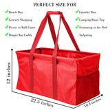 Extra Large Utility Tote Bag - Oversized Collapsible Pool Beach Canvas Basket - Red