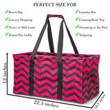 Extra Large Utility Tote Bag - Oversized Collapsible Pool Beach Canvas Basket - Chevron Black Magenta