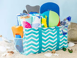 Extra Large Utility Tote Bag - Oversized Collapsible Pool Beach Canvas Basket - Chevron Teal