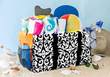 Extra Large Utility Tote Bag - Oversized Collapsible Pool Beach Canvas Basket - Damask Black