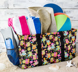 Extra Large Utility Tote Bag - Oversized Collapsible Pool Beach Canvas Basket - Owl