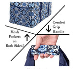 Extra Large Utility Tote Bag - Oversized Collapsible Pool Beach Canvas Basket - Blue Snowflake