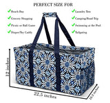 Extra Large Utility Tote Bag - Oversized Collapsible Pool Beach Canvas Basket - Blue Snowflake