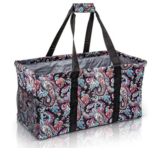 Extra Large Utility Tote Bag - Oversized Collapsible Pool Beach Canvas Basket - Paisley Multi