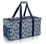 Extra Large Utility Tote Bag - Oversized Collapsible Pool Beach Canvas Basket - Blue Snowflake